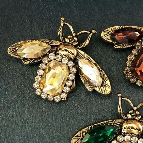 Vintage Boho Style Square Cut Yellow Sapphire Bee Inserts Brooch Pin Elegant - Picture 4 of 5